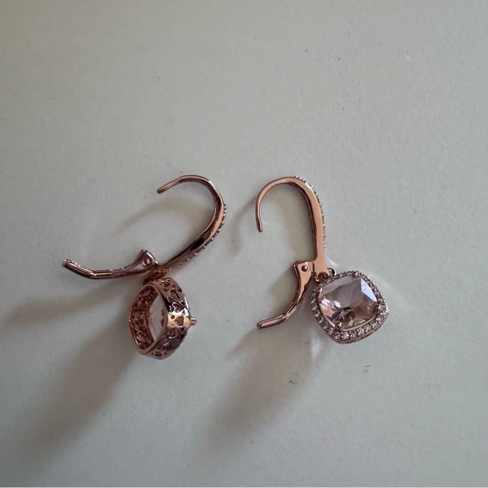 Rose Gold Pink Crystal Drop Earrings - Women Jewelry - Picture 3 of 3